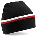 Beechfield Black / White / Red Stripe Knit Winter Beanie Cap