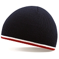 Beechfield French Navy / White / Red Stripe Winter Beanie Cap