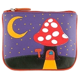 Harness Toadstool and Moon Applique Leather Coin Purse