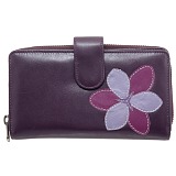 Yoshi Bellerose Flower Applique Leather Zip Round Purse