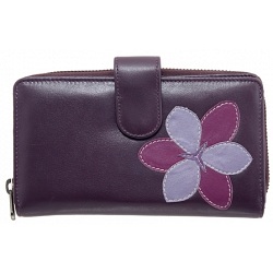 Yoshi Bellerose Flower Applique Leather Zip Round Purse