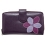 Yoshi Bellerose Flower Applique Leather Zip Round Purse Plum