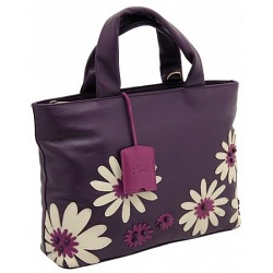 Yoshi Hampton Flower Applique Medium Size Grab Bag / Leather Handbag