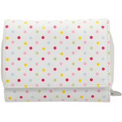 1642 Polka Small Leather Flap Over Purse with Coin Pocket (White)