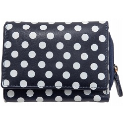 1642 Polka Small Leather Flap Over Purse with Coin Pocket (Navy)
