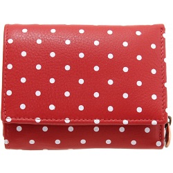 1642 Polka Small Leather Flap Over Purse with Coin Pocket (Red)