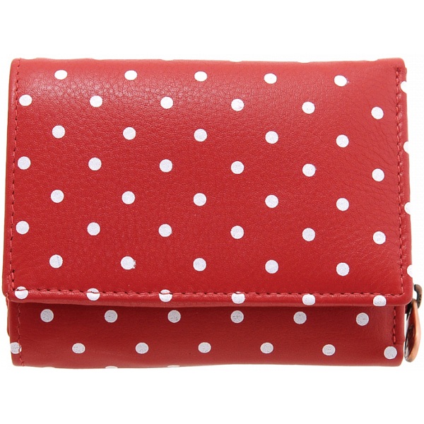 1642 Polka Small Leather Flap Over Purse with Coin Pocket (Red)