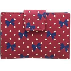 1642 Polka Medium Zip Around Leather Purse (Bow Print)