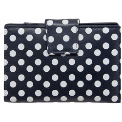 1642 Polka Medium Zip Around Leather Purse (Navy)