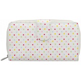 1642 Polka Dots Large Zip Around Leather Purse (White)