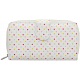 1642 Polka Dots Large Zip Around Leather Purse (White)