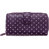 1642 Polka Dots Large Zip Around Leather Purse (Purple)