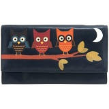 1642 Owl Applique Large Flap Over Leather Purse