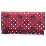1642 Polka Dots Large Flap Over Leather Purse (Bow Print)