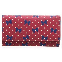 1642 Polka Dots Large Flap Over Leather Purse (Bow Print)