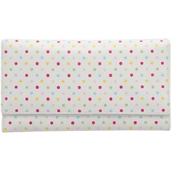 1642 Polka Dots Large Flap Over Leather Purse (White)