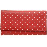 1642 Polka Dots Large Flap Over Leather Purse (Red)