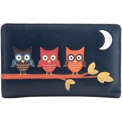 1642 Owl Applique Zip Around Leather Purse