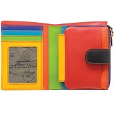 1642 Multi Colour Medium Zip Around Leather Tab Purse (Black)