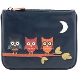 1642 Owl Applique Leather Zip Top Coin Purse