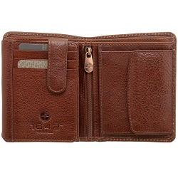 1642 Vachetta Two Fold Mens Vertical Leather Wallet with Coin Pocket