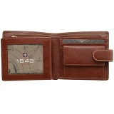 1642 Vachetta Two Fold Mens Leather Wallet with Coin Pocket and Tab