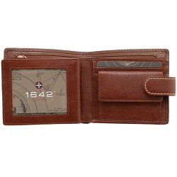 1642 Vachetta Two Fold Mens Leather Wallet with Coin Pocket and Tab