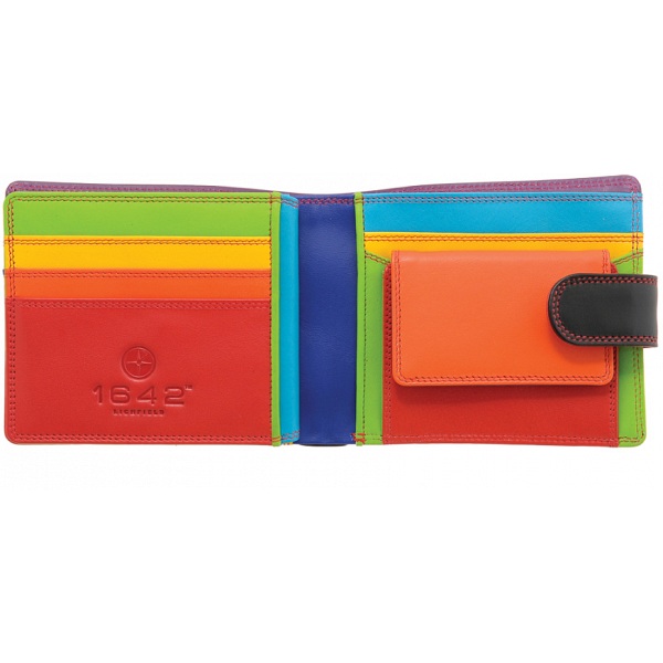 1642 Multi Colour Two Fold Leather Wallet with Coin Pocket and Tab