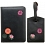 1642 Buttons Applique Leather Passport Holder and Luggage Tag Black