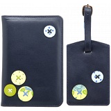 1642 Buttons Applique Leather Passport Holder and Luggage Tag
