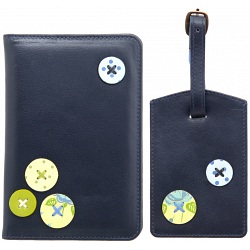 1642 Buttons Applique Leather Passport Holder and Luggage Tag