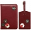 1642 Buttons Applique Leather Passport Holder and Luggage Tag Red