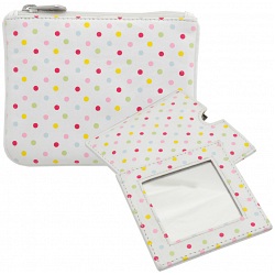 1642 Polka Leather Coin Purse and Mirror Gift Set (White)