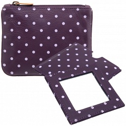 1642 Polka Leather Coin Purse and Mirror Gift Set (Purple)