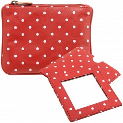 1642 Polka Leather Coin Purse and Mirror Gift Set (Red)
