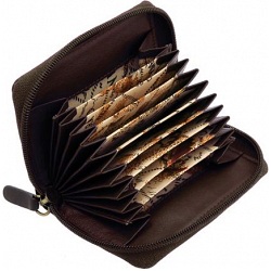 1642 Leather Zip Around Fan Style Credit Card Holder