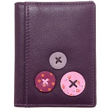 1642 Buttons Applique Slim Leather Credit Card Holder / Wallet