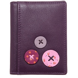 1642 Buttons Applique Slim Leather Credit Card Holder / Wallet