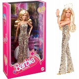 Barbie Movie Dolls UK Margot Robbie as Barbie wearing Gold Disco Jumpsuit with Glossy Curls and Golden Heels HPJ99