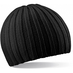 Beechfield Black Chunky Knit Winter Beanie Cap