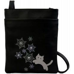 Ciccia Cat And Snowflakes Leather X Cross Body Bag / Handbag
