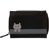 Ciccia Off The Wall Medium Leather Tri-Fold Cat Face Purse / Wallet
