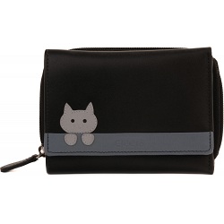 Ciccia Off The Wall Medium Leather Tri-Fold Cat Face Purse / Wallet