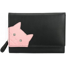 Ciccia Cheeky Cat Face Medium Leather Tri-Fold Purse / Wallet
