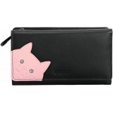 Ciccia Cheeky Cat Face Large Leather Tri-Fold Purse / Wallet