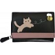 Ciccia Cat Chasing Buzzy Bee Medium Leather Tri-Fold Purse / Wallet