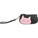 Ciccia Cheeky Cat Face Wristlet Purse / Mini Leather Handbag