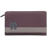 Ciccia Off The Wall Large Leather Tri-Fold Cat Face Purse / Wallet