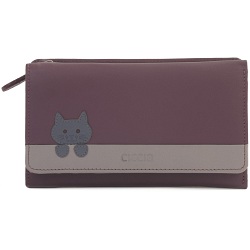 Ciccia Off The Wall Large Leather Tri-Fold Cat Face Purse / Wallet