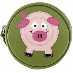 Harness Pinky Pig Applique Circular Leather Coin Purse Harness Pinky Pig Applique Circular Leather Coin Purse